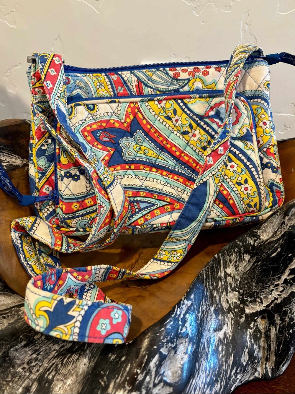 Vera Bradley Blue, Red & Yellow Quilted Paisley Crossbody